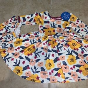 New Girls Floral Twirl Sleeve Dress With Diaper Cover 2T Children’s Toddler